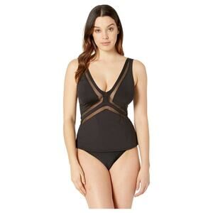 Kenneth Cole black mesh inserts tankini top size L